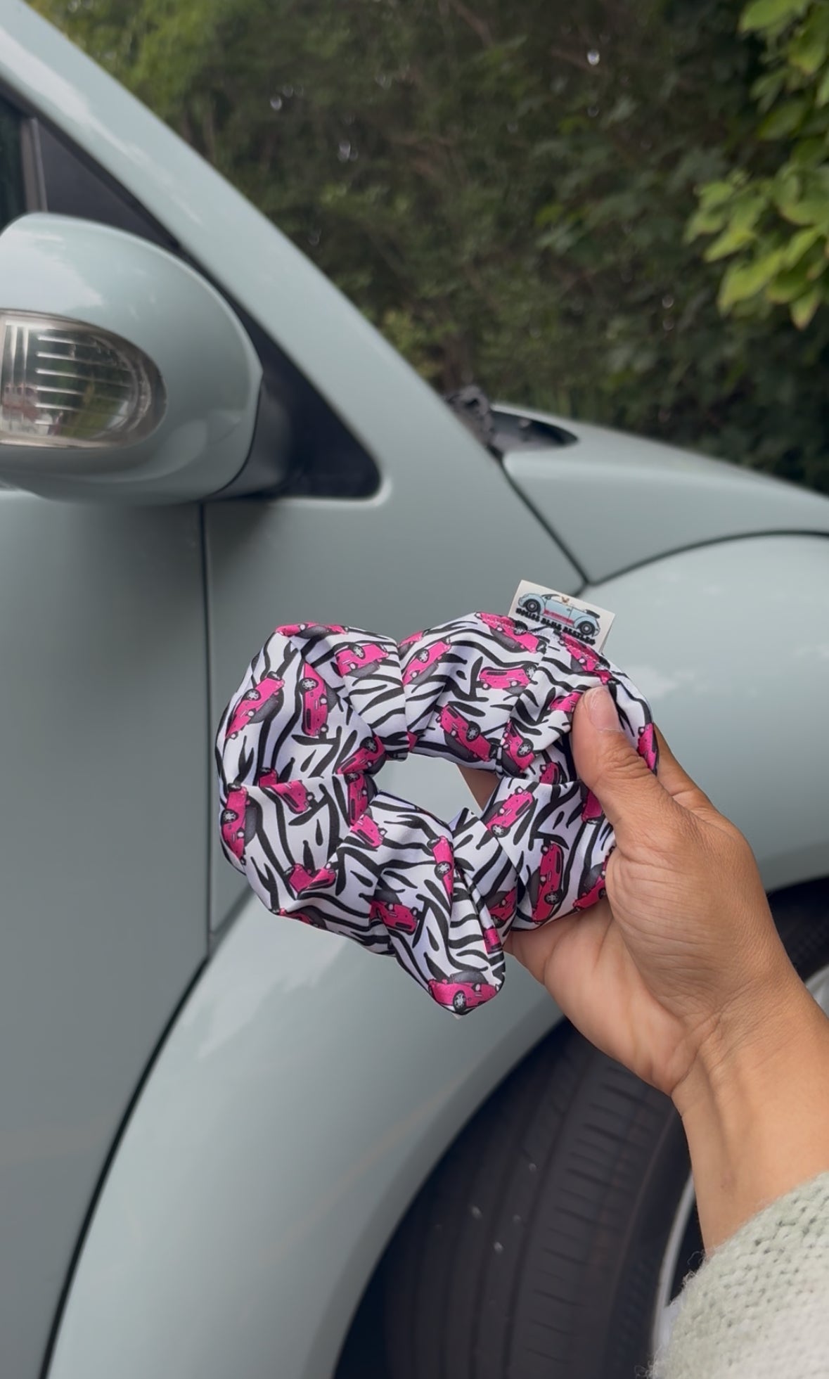 Zebra pink Miata animal print scrunchie