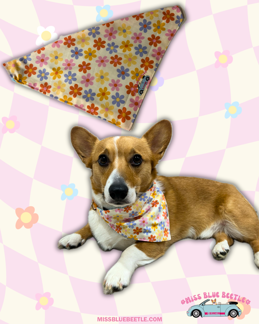 Groovy pet over the collar bandana (Reversible! Light blue in the back!)