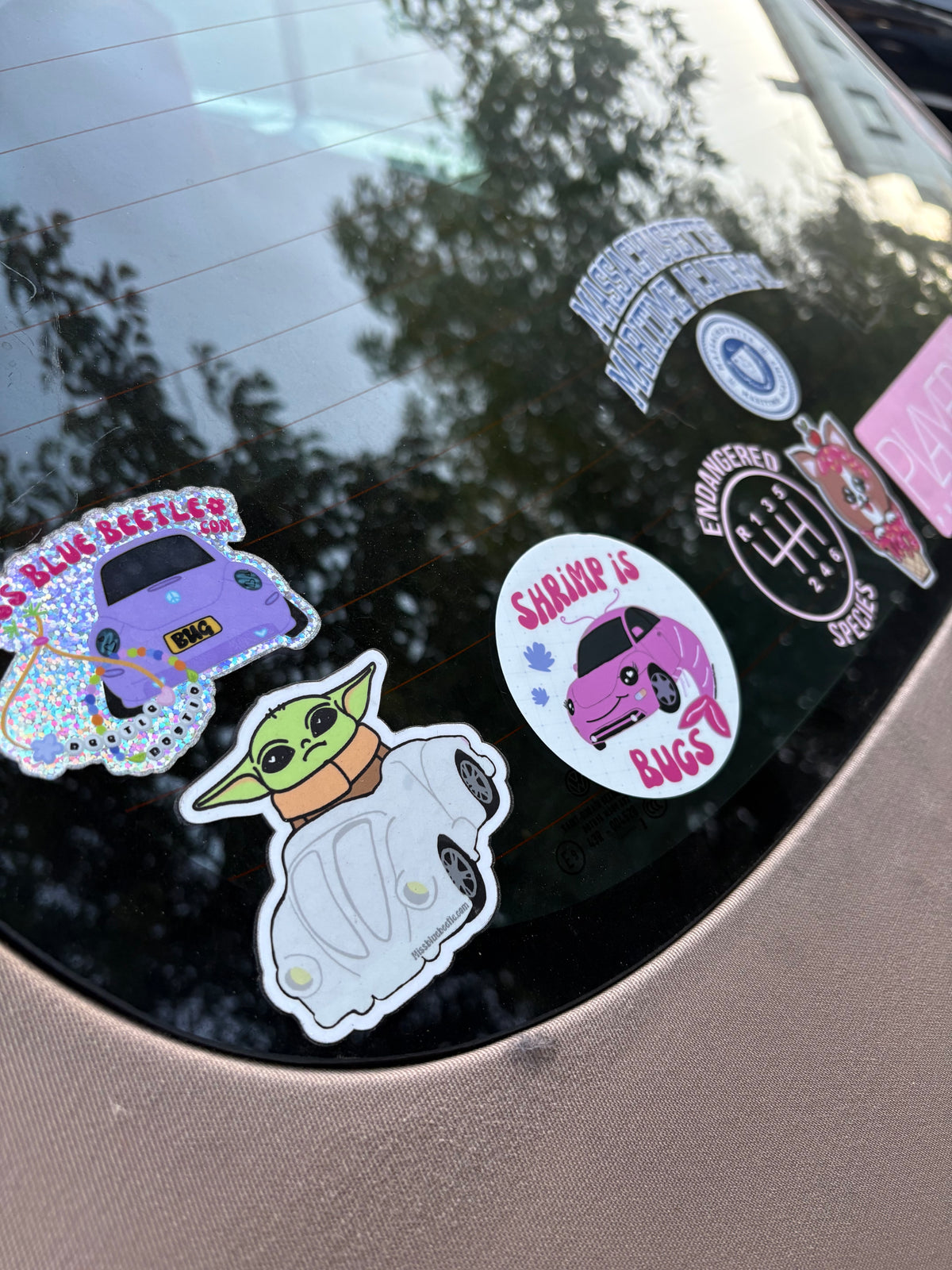 Shrimp is bugs pink beetle weatherproof sticker