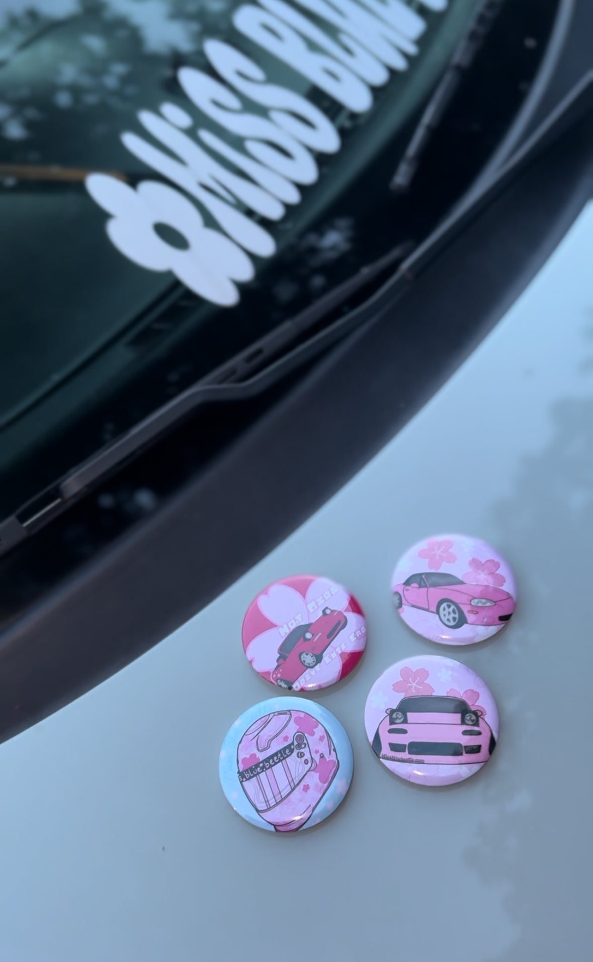 Pink Miata buttons pins