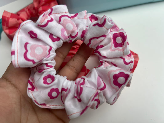 Pink flower scrunchie