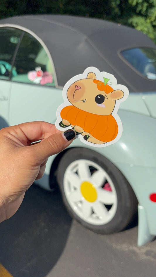 Pumpkin Capybara weatherproof sticke